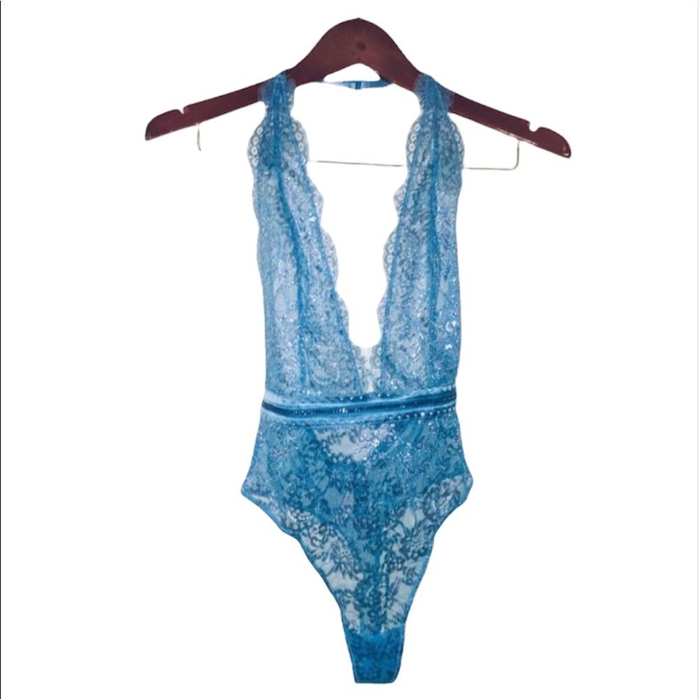 NWT Victoria’s Secret: Rare 🔥 Medium Sparkly Blue Shimmer Lace Teddy - Picture 4 of 7